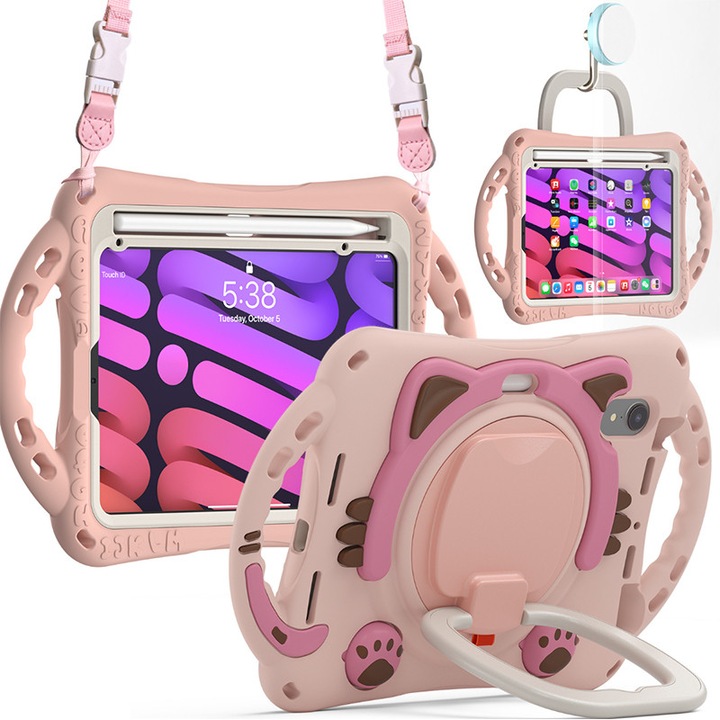 Husa protectie tableta pentru copii, ZYNORO®，suport rotativ, Cu snur, compatibila cu Samsung TAB A7 10.4 T500/T505/T507/T505N/T503 2020/22, Roz