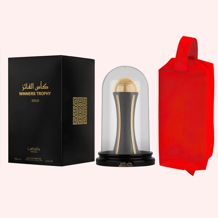 Set parfum, Lattafa, Winners Trophy Gold, 100ml, Arabesc, cu gentuta cosmetica, pentru Femei