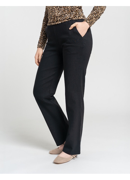 Pantaloni dama Moraj, drepti, elastici, negru, material elastic, S-M INTL