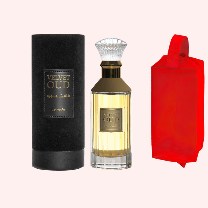 Set parfum Lattafa Velvet Oud 100ml, parfum Arabesc, Unisex, Gentuta cosmetice