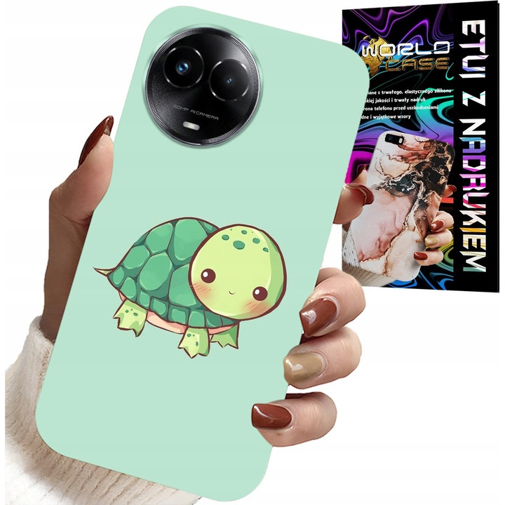 Telefon tok, World Case, Realme C67 4G-hez, szilikon, teknős mintával, többszínű