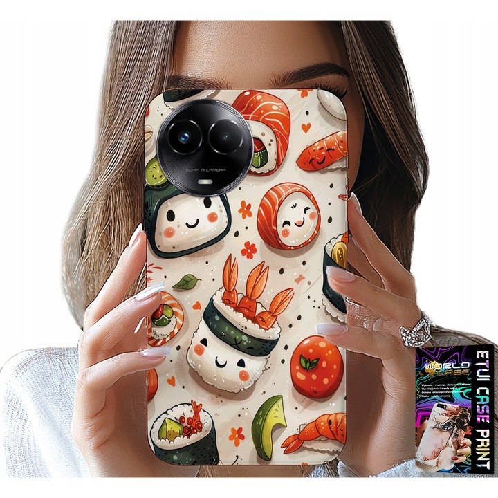 World Case telefontok, sushi design, szilikon, Realme telefonhoz, többszínű