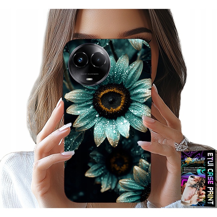 World Case telefontok Realme C67-hez, gerbera mintás, szilikon, kék
