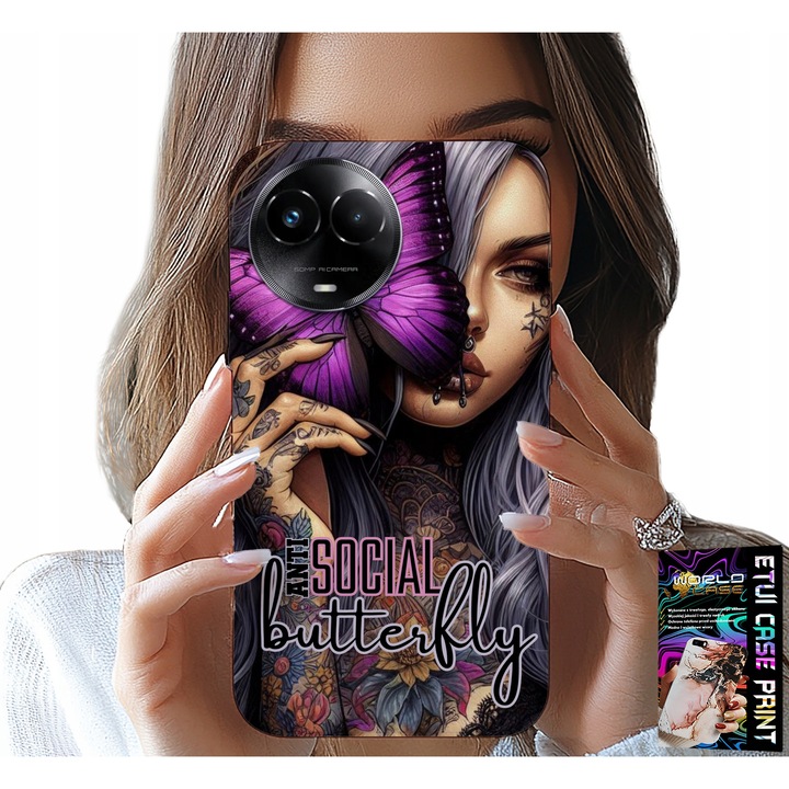 World Case telefontok, anti social butterfly, rózsaszín, szilikon, Realme C67 4G-hez