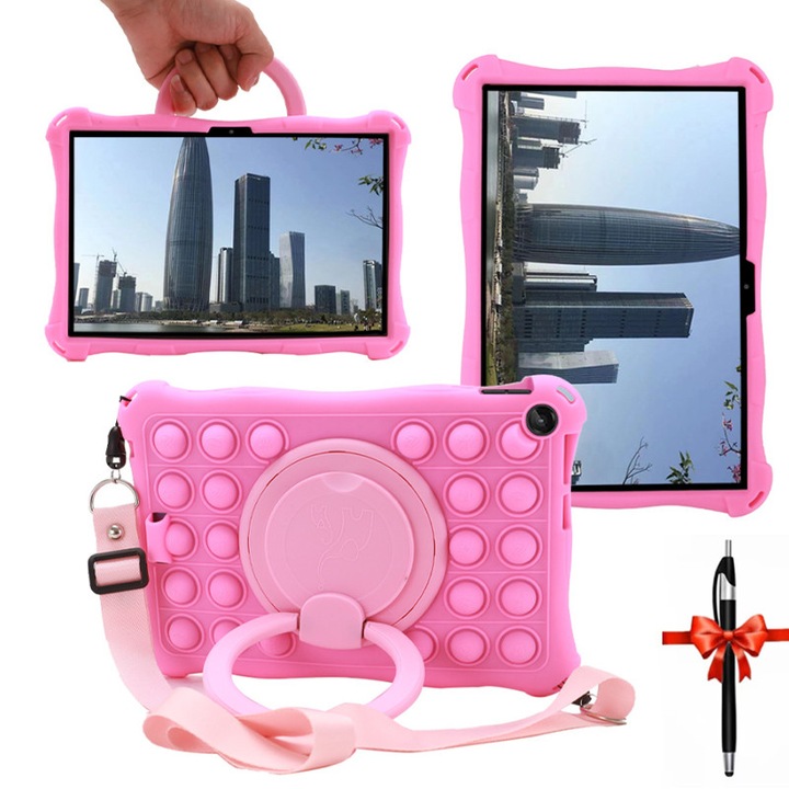 Husa de protecție ZYNORO pentru tabletă, suport rotativ 360, silicon, roz