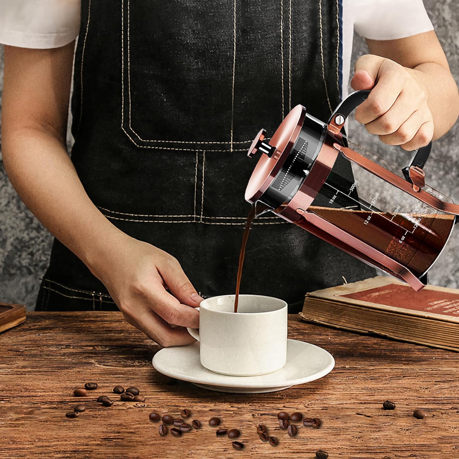 Cafetiera, 21oz, sticla borosilicata/inoz, sistem de filtrare cu 4 ...