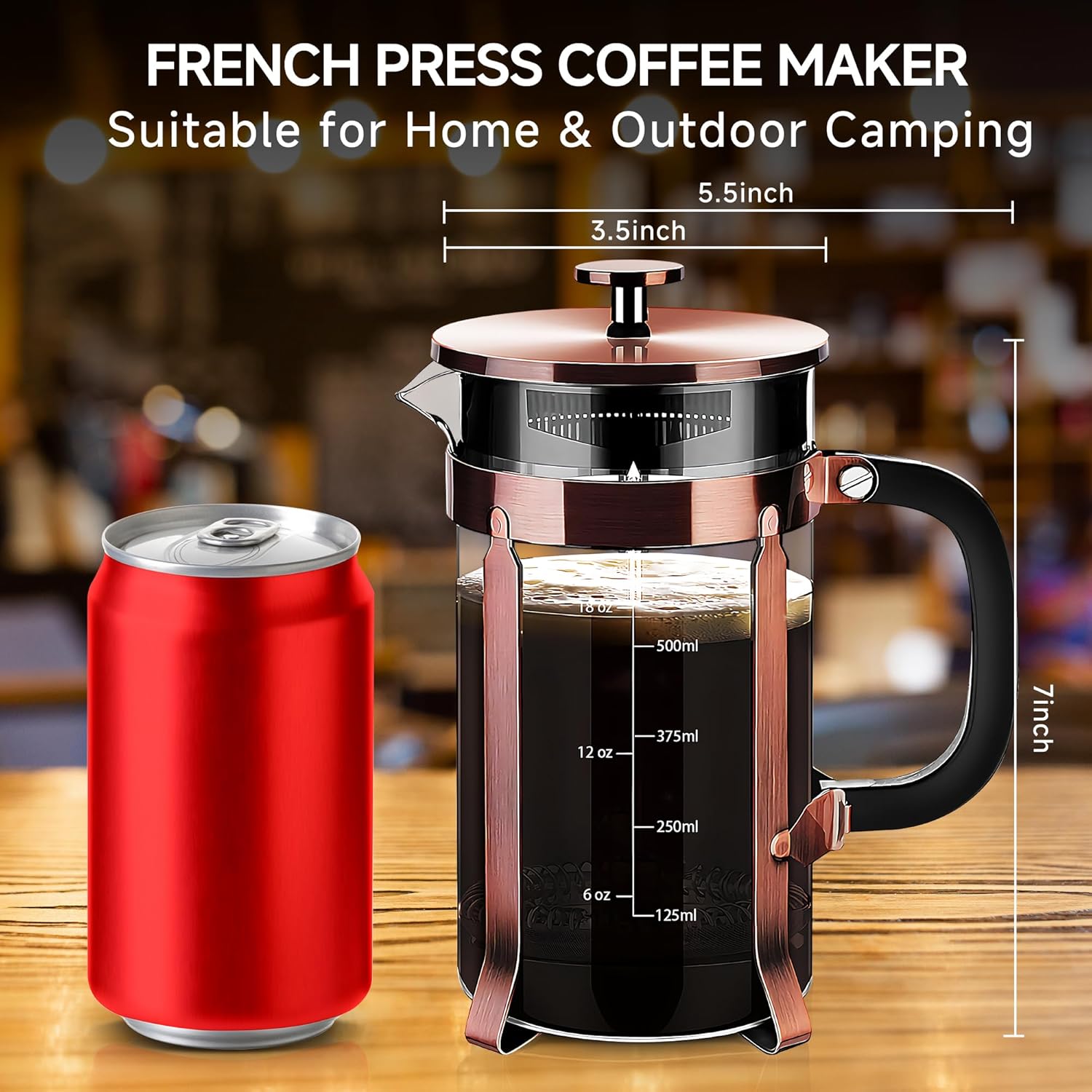 Cafetiera, 21oz, sticla borosilicata/inoz, sistem de filtrare cu 4 ...