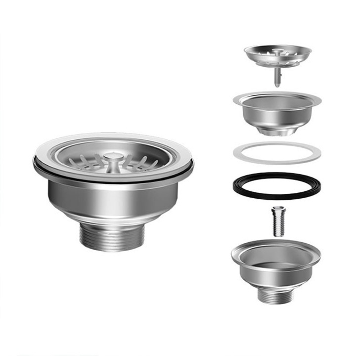 Filtru de chiuveta din inoz, design dublu, blocare particule alimentare, usor de instalat