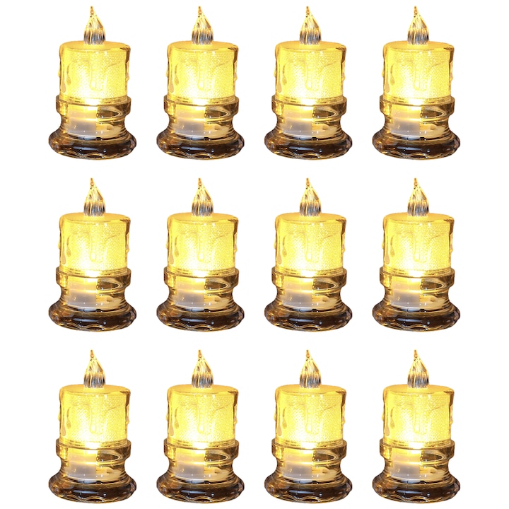 Set 12 lumanari electrice LED MASTPAD transparente 4,6 x 9,3 cm