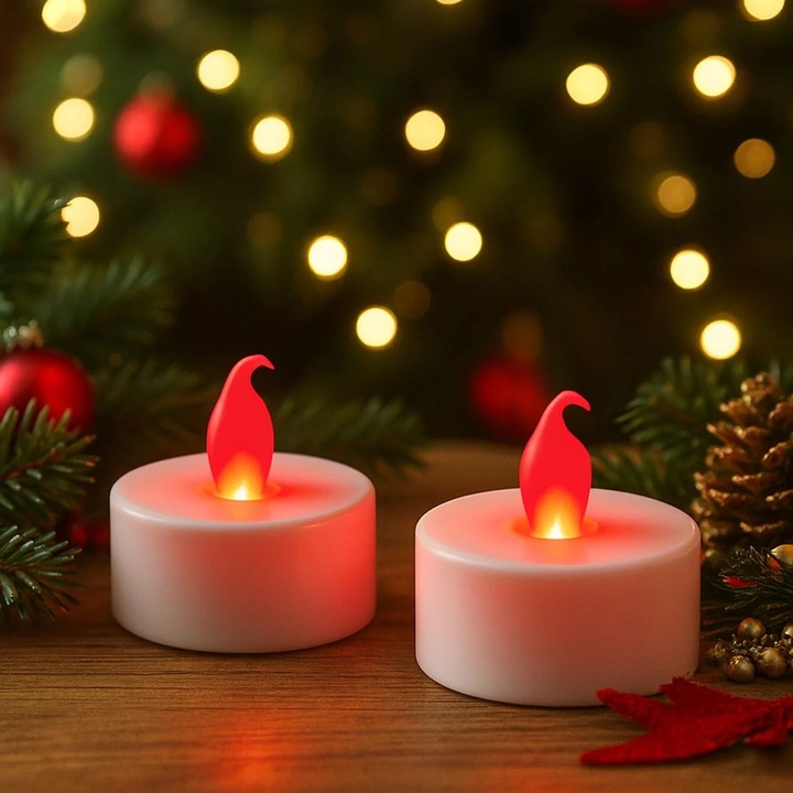 Lumanare electrica LED set 2buc, flacara rosie, 4x4cm