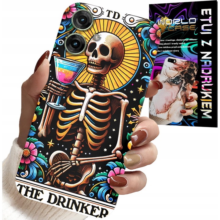 Telefontok Realme Note 60, World Case, szilikon, színes nyomtatás, The Drinker Alko modell, cikkek készlete