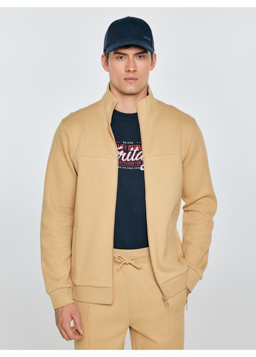Hanorac barbati Wlador, cu fermoar, Big Star, tricot, bej