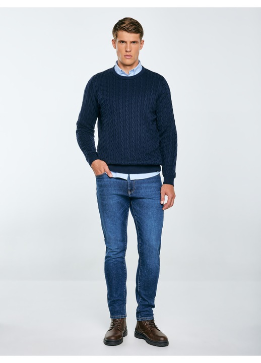 Pulover barbat, Big Star, model torsadat, bleumarin, fabric tricotat