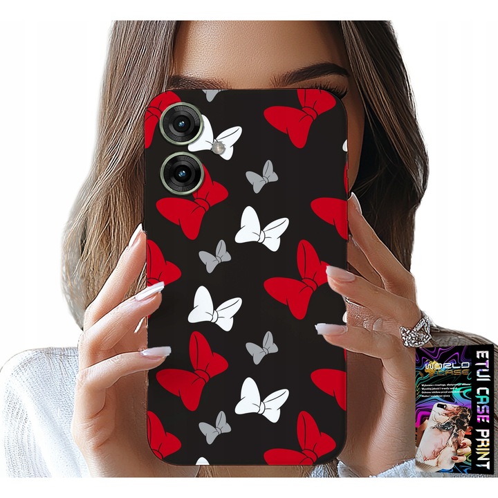 Telefontok, World Case, Realme Note 60-hoz, piros-fehér nyomtatott, szilikon