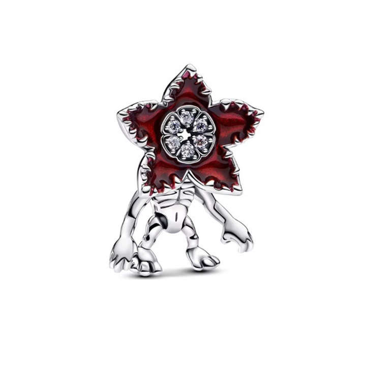 Stranger Things pandantiv din alama alba, tematica Demon King in picioare, placat cu argint S925, pandantiv detasabil