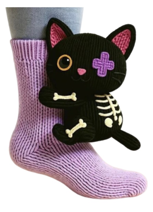 Sosete de iarna calduroase cu model de animale de desene animate 3D, potrivite pentru fete si femei, sosete cu pisica neagra