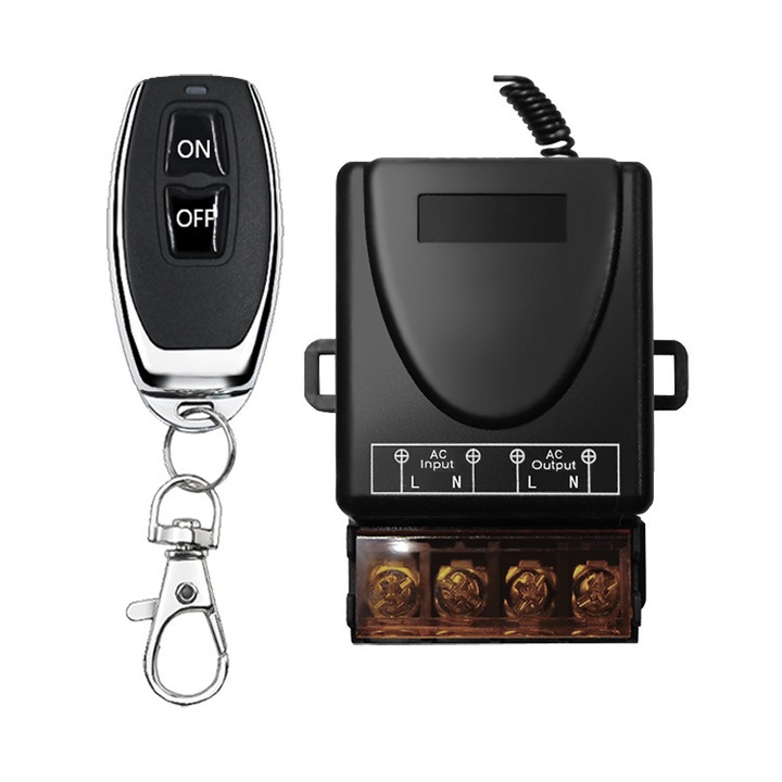 Comutator wireless cu telecomanda, 220V, control la distanta pana la 100m, pentru echipamente electrice industriale, sisteme de securitate