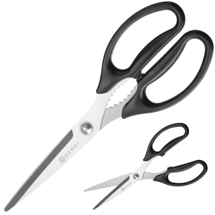 Foarfeca de bucatarie Hendi, 2 lame din inox, maner din polipropilena, 252mm, cu functie de deschidere nuci
