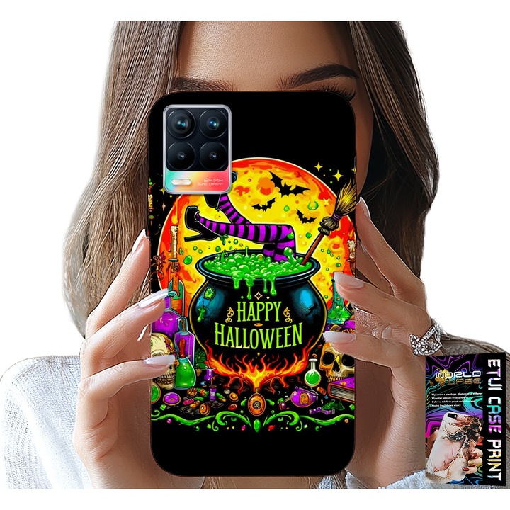 World Case telefontok Realme 8/8 Pro készülékhez, szilikon, Halloween mintás, többszínű