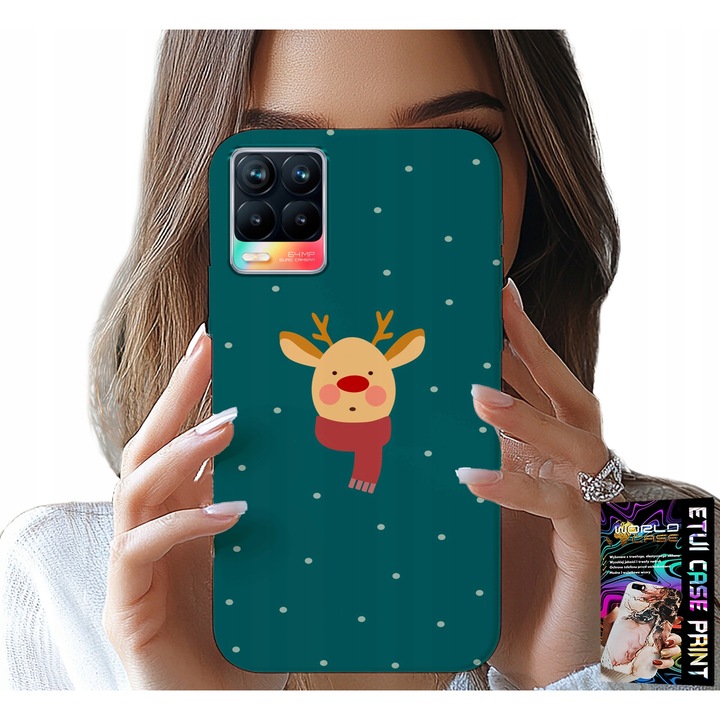 Telefontok, World Case, Realme 8/8 Pro, rénszarvas mintás, szilikon