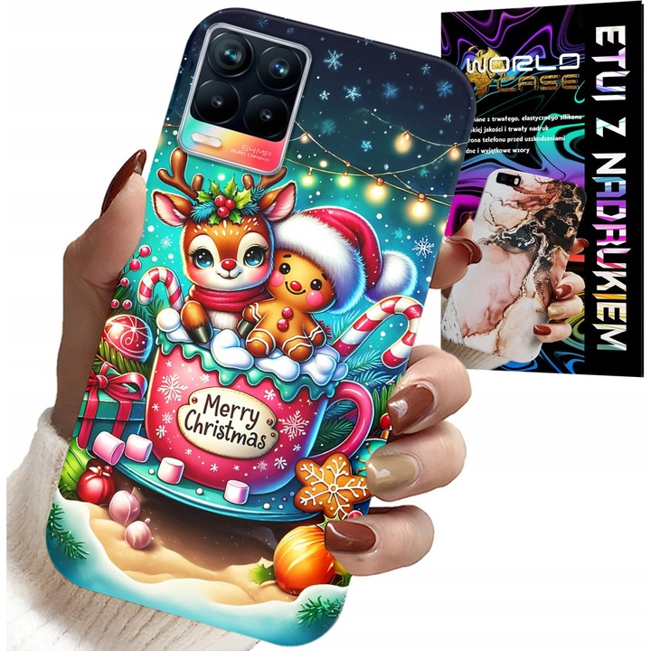 Telefontok Realme 8/8 Pro, World Case, Merry Christmas mintás, szilikon, többszínű
