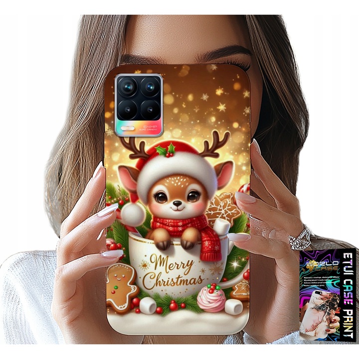 World Case telefontok Realme 8/8 Pro készülékhez, rénszarvas mintás, szilikon, többszínű