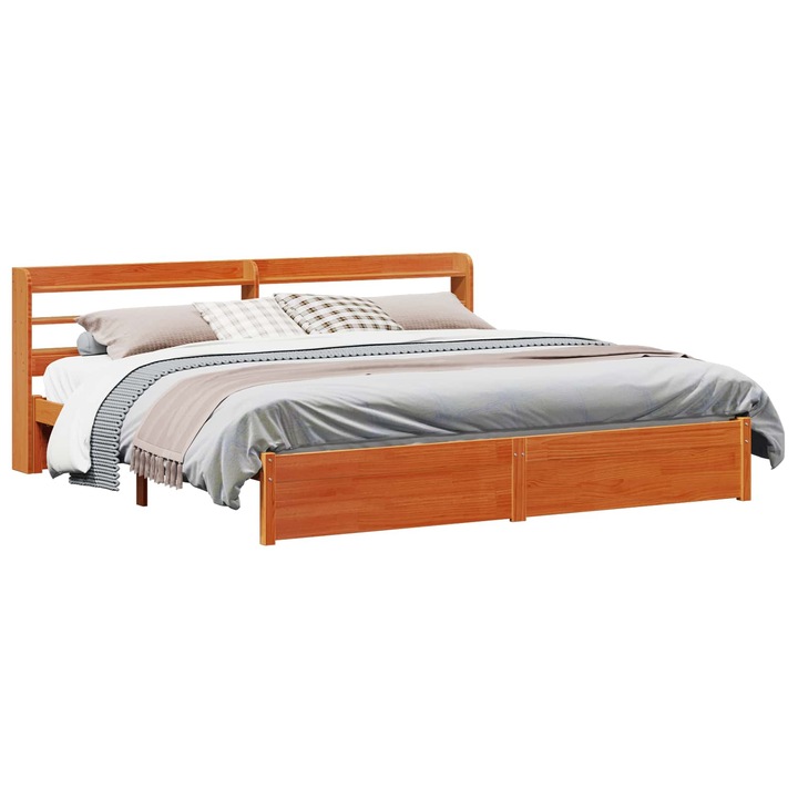 Cadru de pat vidaXL, cu headboard 2 pcs Maroniu cerat Lemn de pin masiv