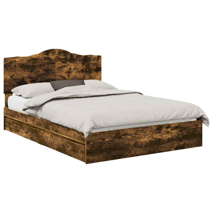 Pat cu storage vidaXL, Stejar fumuriu 160 x 200 cm Lemn compozit