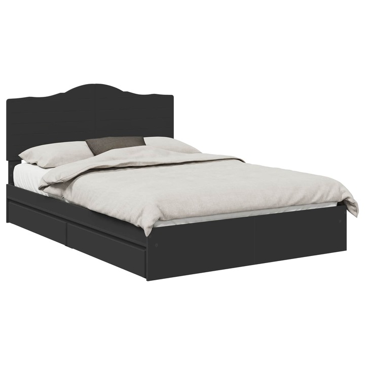Pat cu storage vidaXL, cu headboard Negru 150 x 200 cm Lemn compozit