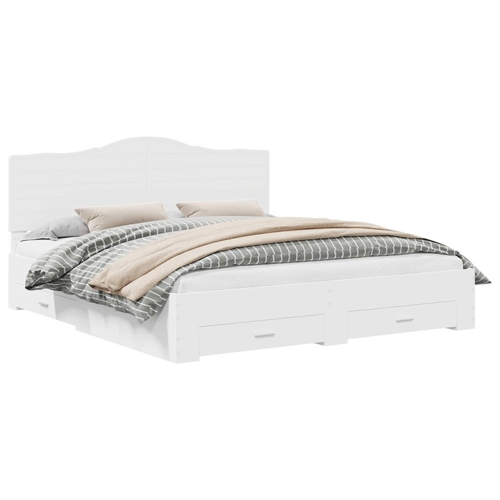 Cadru de pat vidaXL, cu headboard Alb 180 x 200 cm Lemn compozit