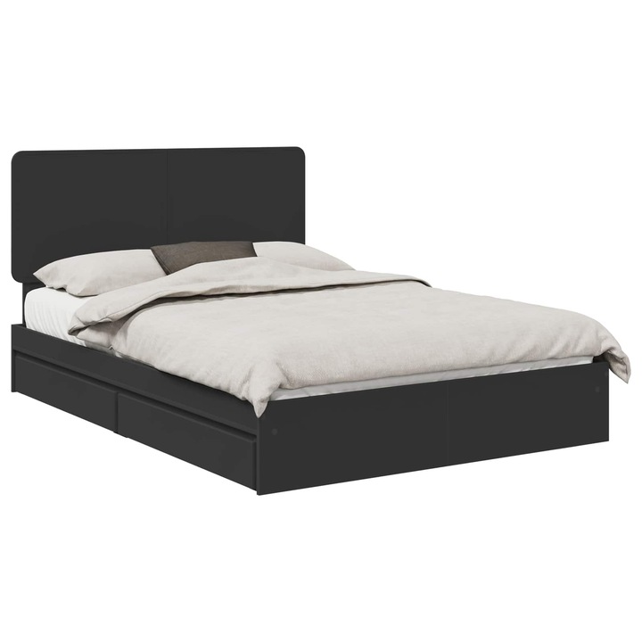 Pat cu storage vidaXL, cu headboard Negru 150 x 200 cm Lemn compozit