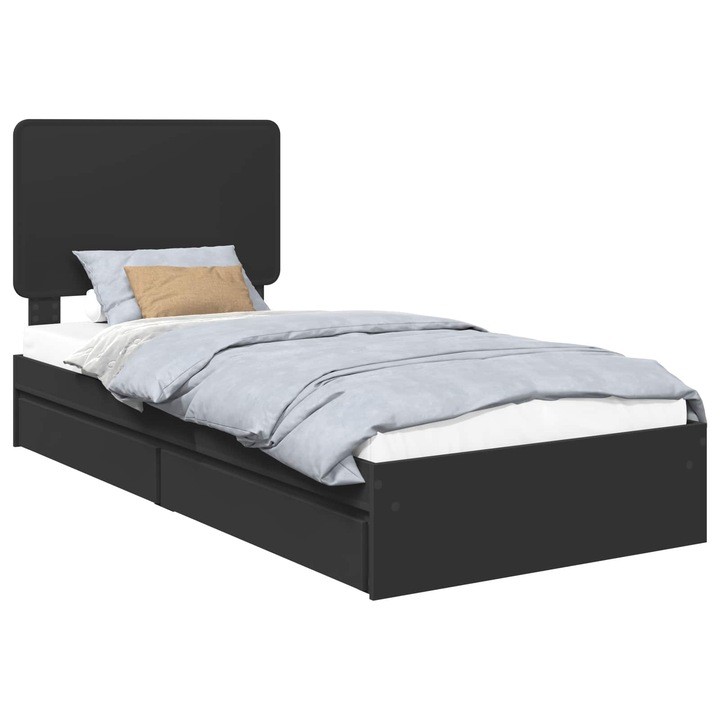 Pat cu storage vidaXL, cu headboard Negru 75 x 190 cm Lemn compozit