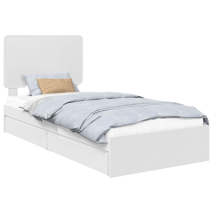 Pat cu storage vidaXL, cu headboard Alb 75 x 190 cm Lemn compozit