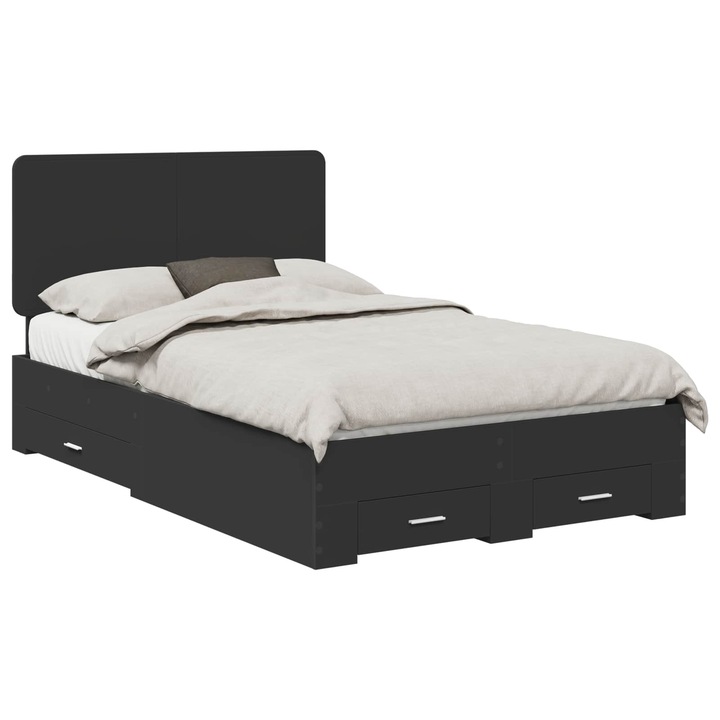 Cadru de pat vidaXL, cu headboard Negru 135 x 190 cm Lemn compozit