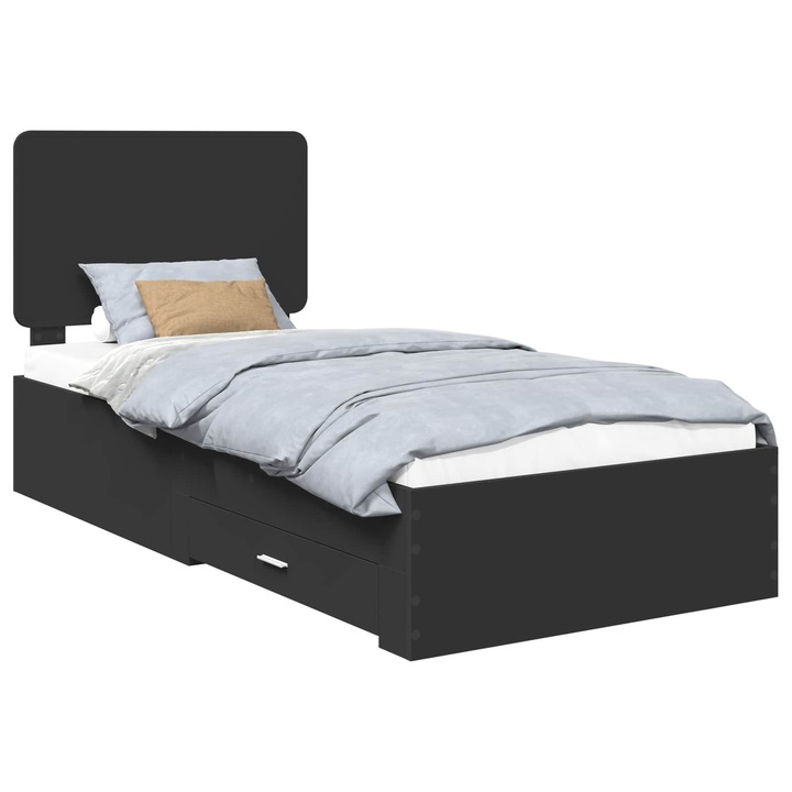 Cadru de pat vidaXL, cu headboard Negru 100 x 200 cm Lemn compozit