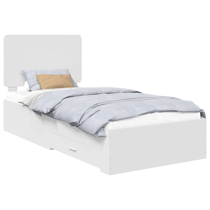 Cadru de pat vidaXL, cu headboard Alb 90 x 190 cm Lemn compozit