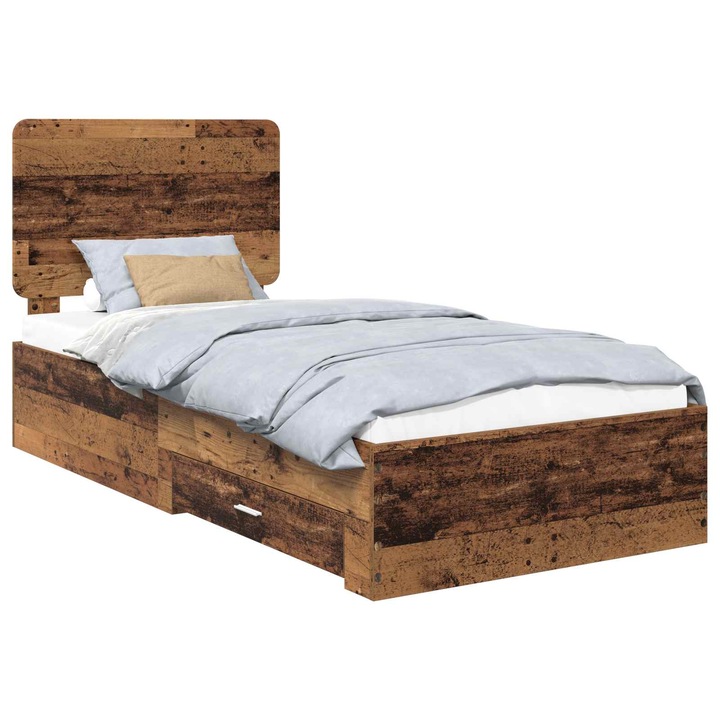 Cadru de pat vidaXL, cu headboard Lemn vechi 100 x 200 cm Lemn compozit