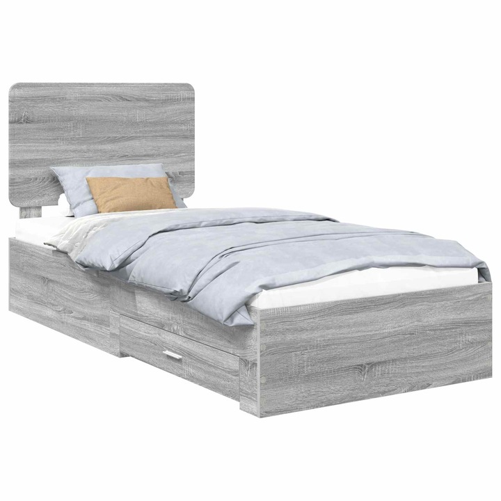 Cadru de pat vidaXL, cu headboard Gri Sonoma 90 x 200 cm Lemn compozit