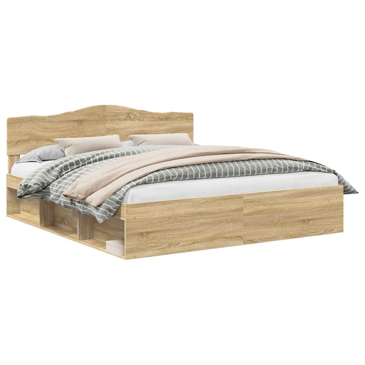 Cadru de pat vidaXL, cu headboard Sonoma 180 x 200 cm Lemn de pin masiv
