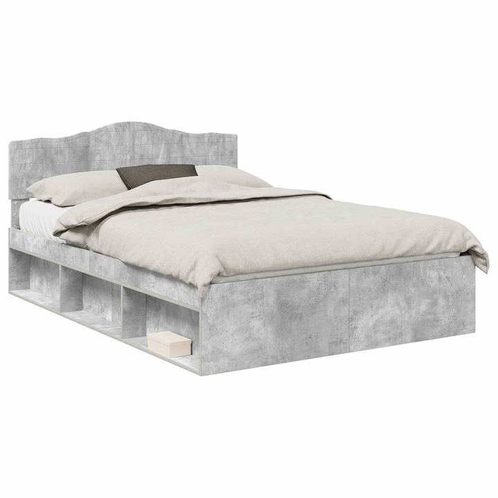 Cadru de pat vidaXL, cu headboard Beton 140 x 200 cm Lemn de pin masiv