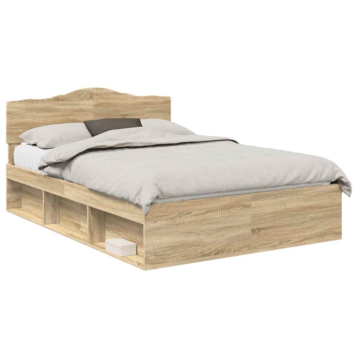 Cadru de pat vidaXL, cu headboard Sonoma 160 x 200 cm Lemn de pin masiv