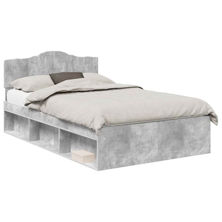 Cadru de pat vidaXL, cu headboard Beton 120 x 190 cm Lemn de pin masiv