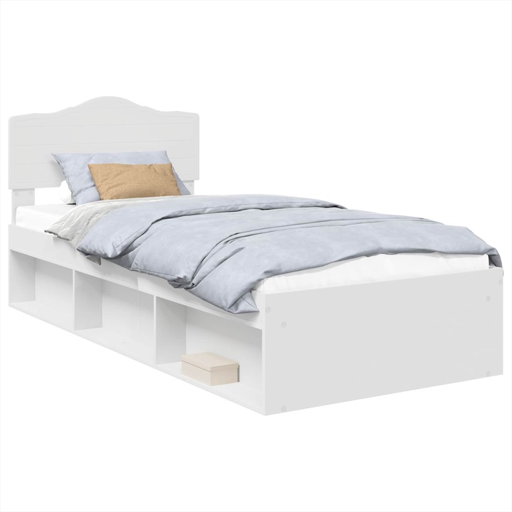 Cadru de pat vidaXL, cu headboard Alb 75 x 190 cm Lemn de pin masiv