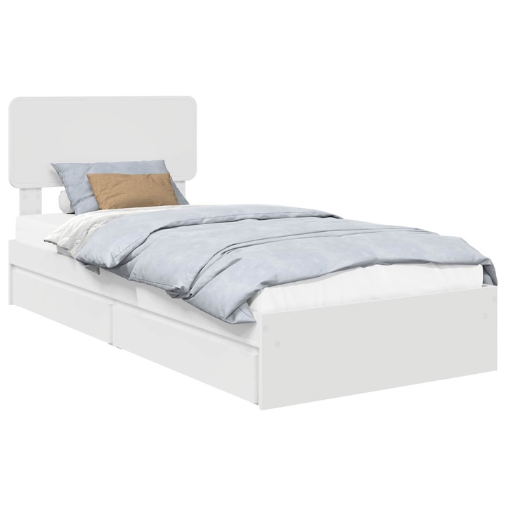 Pat cu storage vidaXL, cu headboard Alb 90 x 200 cm Lemn compozit