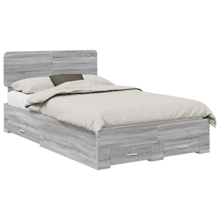 Cadru de pat vidaXL, cu headboard Gri Sonoma 135 x 190 cm Lemn compozit
