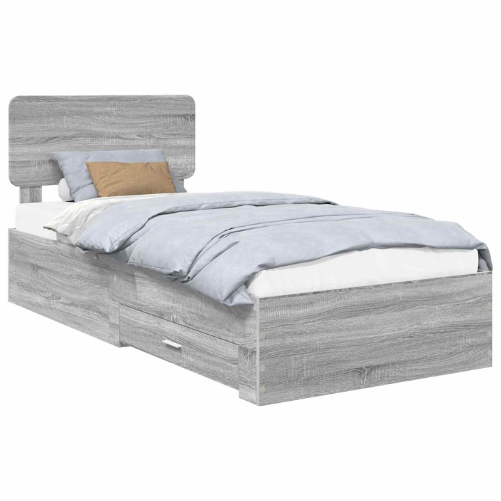 Cadru de pat vidaXL, cu headboard Gri Sonoma 75 x 190 cm Lemn compozit