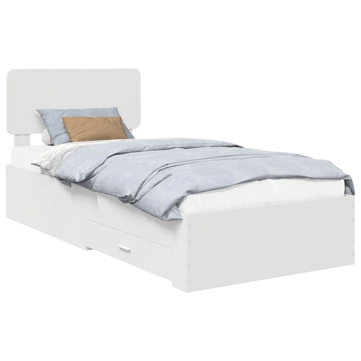 Cadru de pat vidaXL, cu headboard Alb 90 x 190 cm Lemn compozit