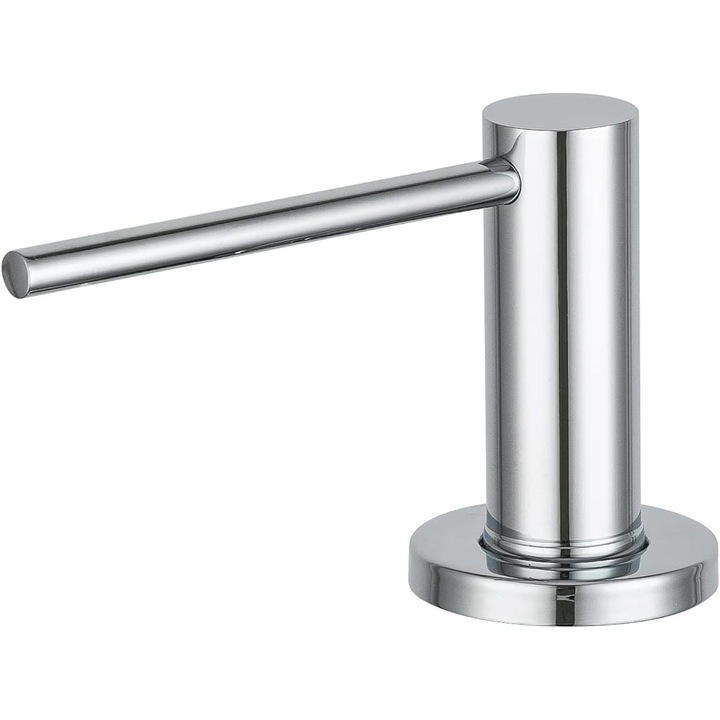 Beépített szappanadagoló, pultra vagy mosogatóra szerelhető, rozsdamentes acél fej, 500 ml-es műanyag tartály, ideális konyhába, praktikus és tartós, könnyen újratölthető, polírozott króm színű