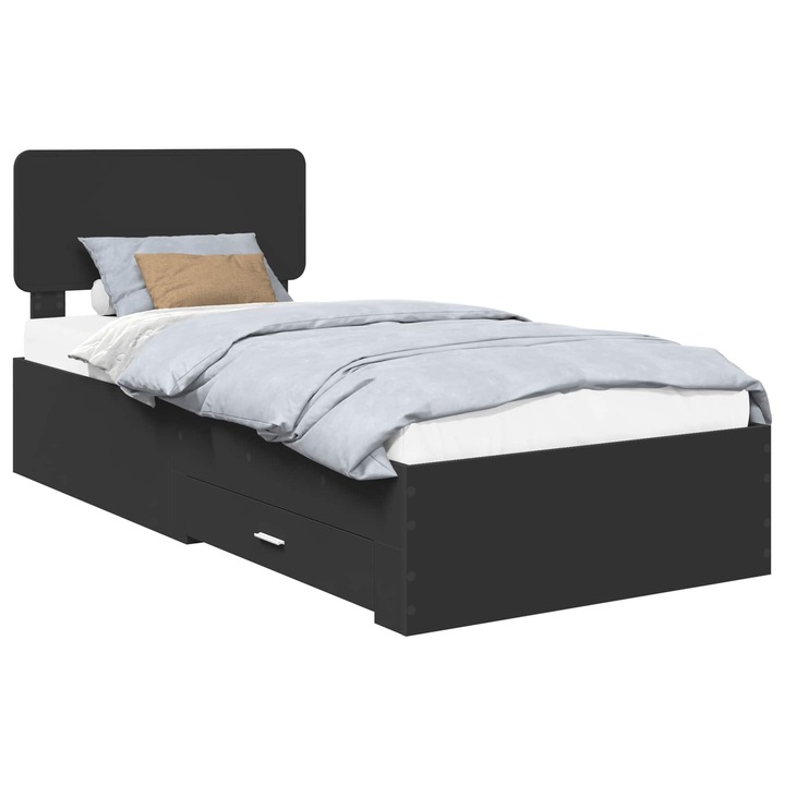 Cadru de pat vidaXL, cu headboard Negru 100 x 200 cm Lemn compozit