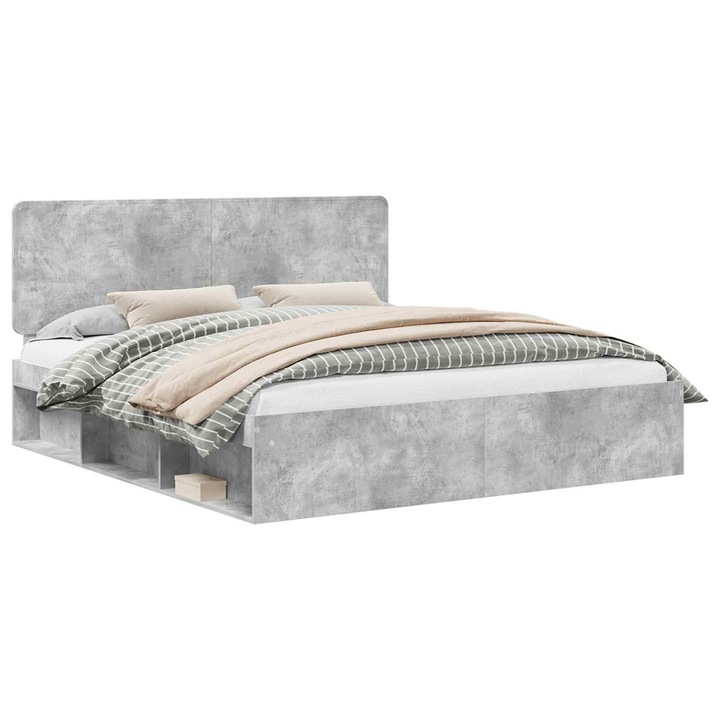 Cadru de pat vidaXL, cu headboard Beton 180 x 200 cm Lemn de pin masiv